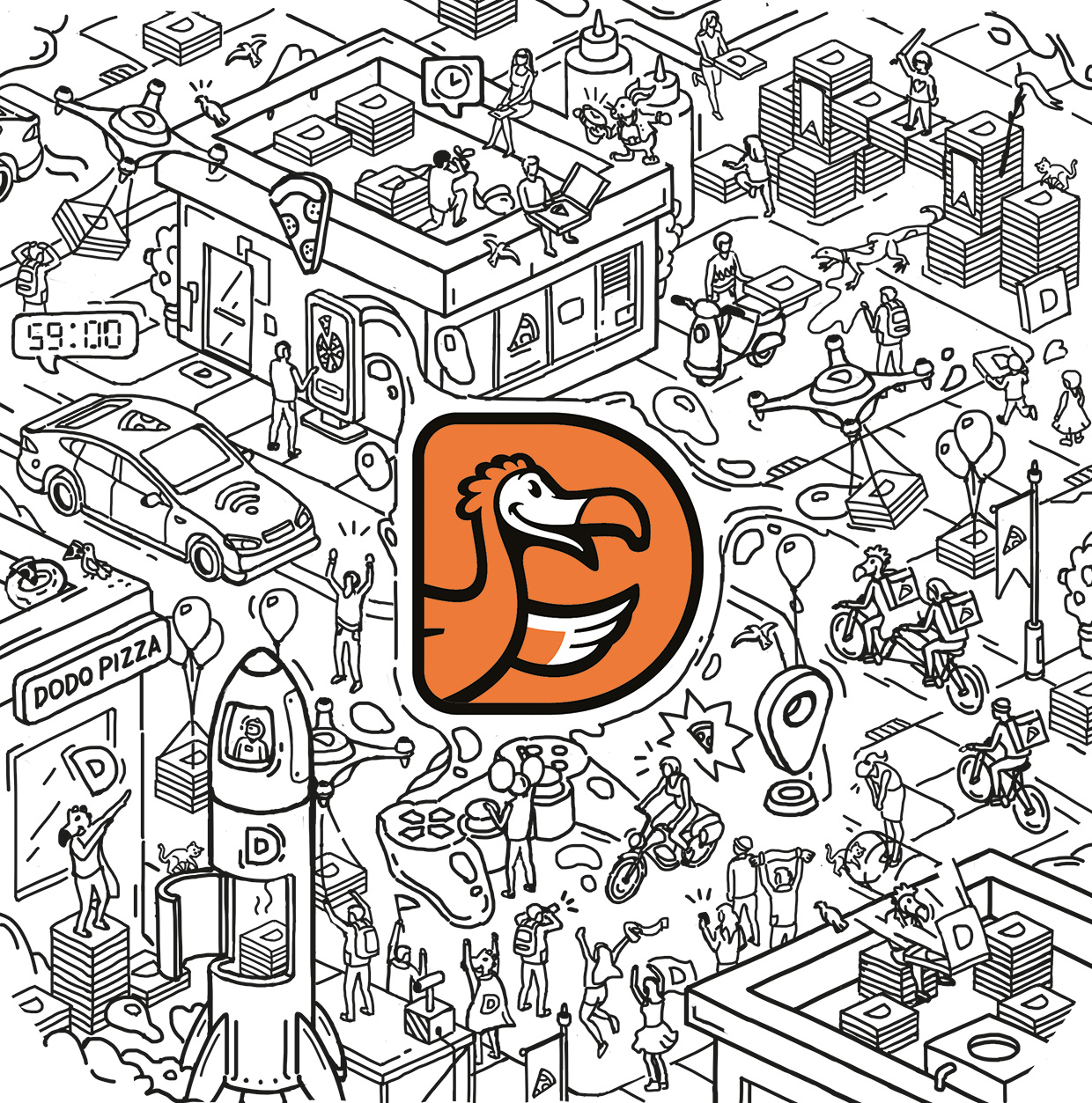 Иллюстрация для оформления фирменной упаковки «Додо Пицца»