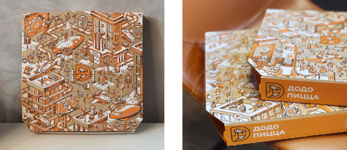 Иллюстрация для фирменной коробки «Додо Пицца»