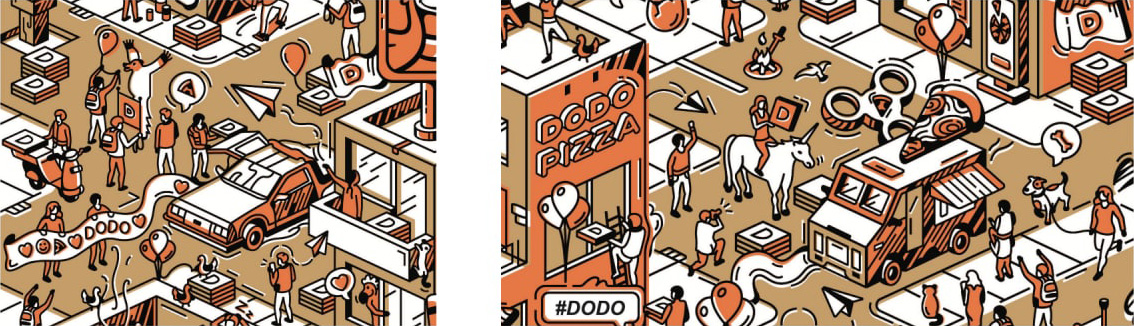 Иллюстрация для фирменной коробки «Додо Пицца»