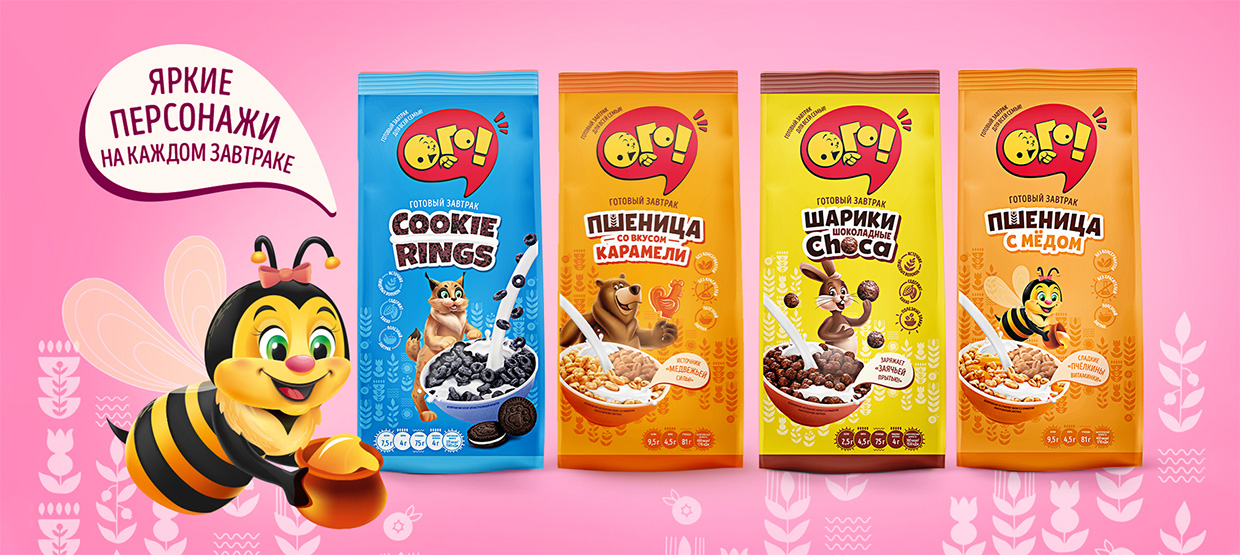 Разработка персонажей для продуктовой упаковки «ОГО!»